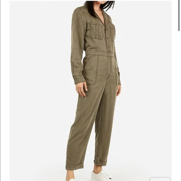 Express Pants Jumpsuits Express Twill Olive Green Jumpsuit